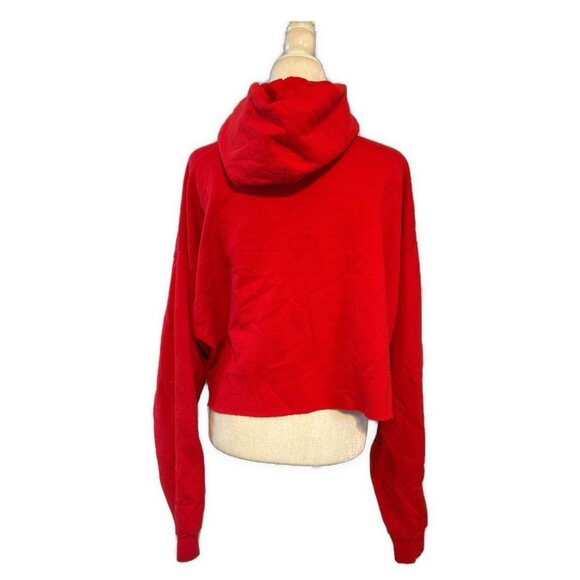 C Port & Company Women’s Red Blue USA Crop Oversized Hoodie Sweatshirt One Size - Picture 2 of 3